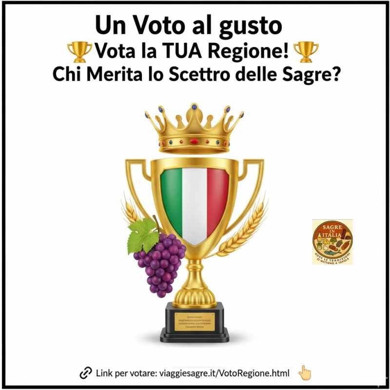 Un Voto al Gusto!
Vota la TUA Regione! 🏆 Chi Merita lo Scettro delle Sagre?