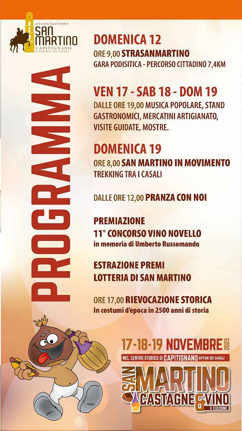 Giffoni Sei Casali (SA)
"San Martino: Castagne e Vino"
17-18-19 Novembre 2023