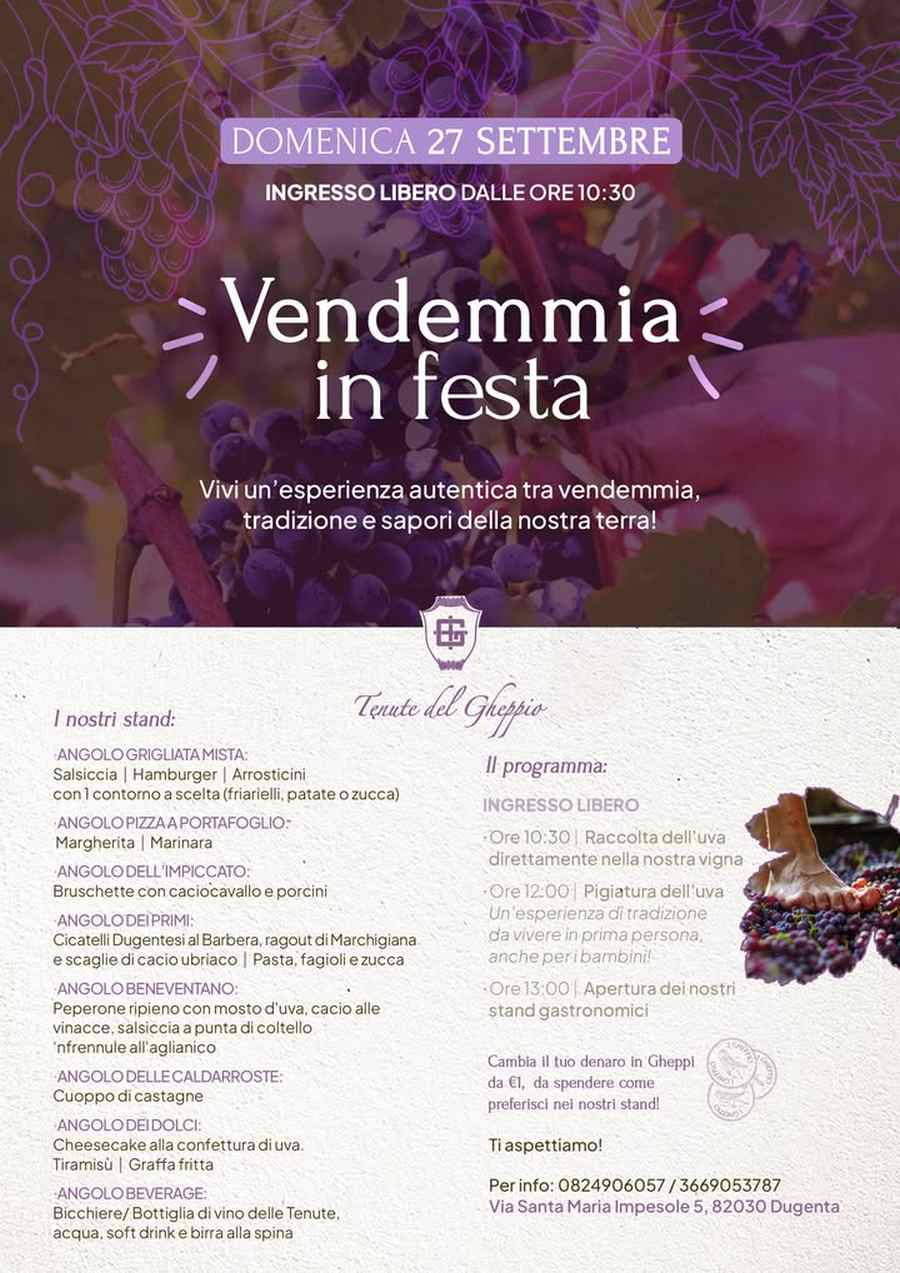 Vendemmia in Festa a Dugenta (BN) presso Tenuta del Gheppio - 27 Settembre 2026