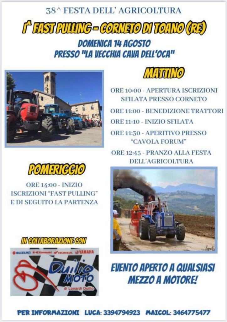 Corneto di Toano (RE)
"37^ Festa dell'Agricoltura"
13-14 Agosto 2022
