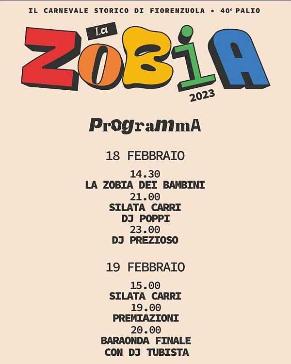 Fiorenzuola d'Arda (PC)
"Zobia - Il Carnevale storico di Fiorenzuola"
18-19 e 25-26 Febbraio 2023