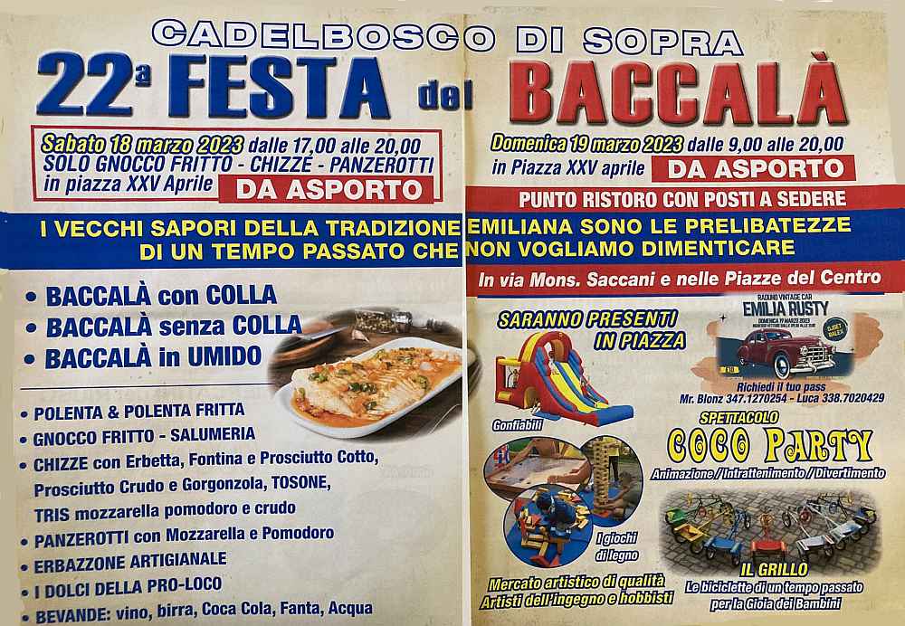 Cadelbosco di Sopra (RE)
"22^ Festa del Baccalà"
19 Marzo 2023 