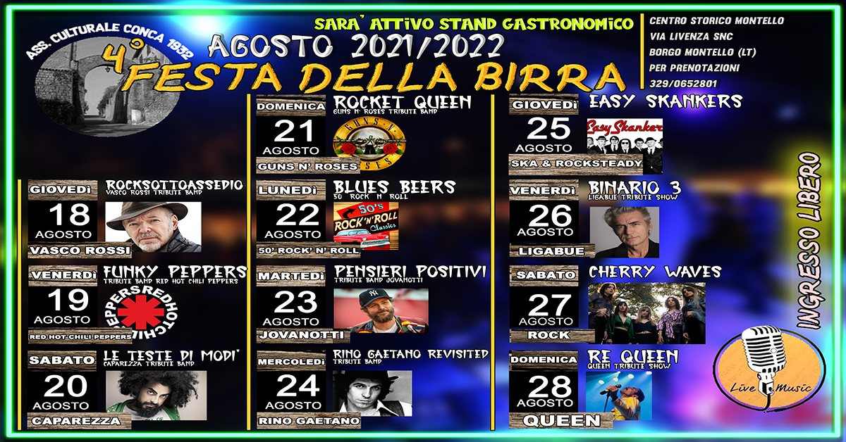 Borgo Montello (LT)
"4^ Festa della Birra"
dal 18 al 28 Agosto 2022 