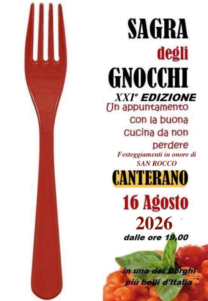Locandina Sagra degli Gnocchi a Canterano il 16 Agosto 2026