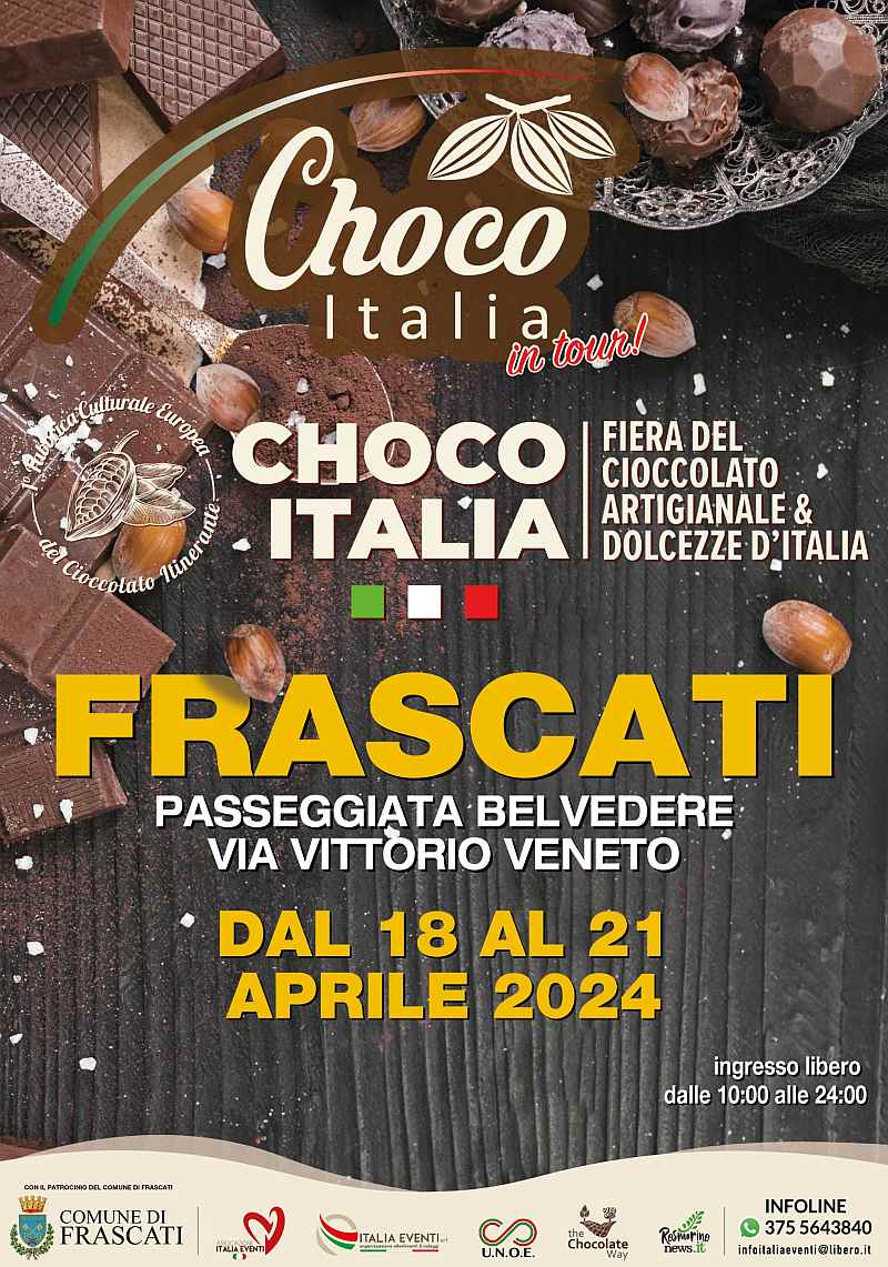Frascati (RM)
"Choco Italia - Mercatino del cioccolato artigianale"
dal 29 Aprile al 1° Maggio 2022