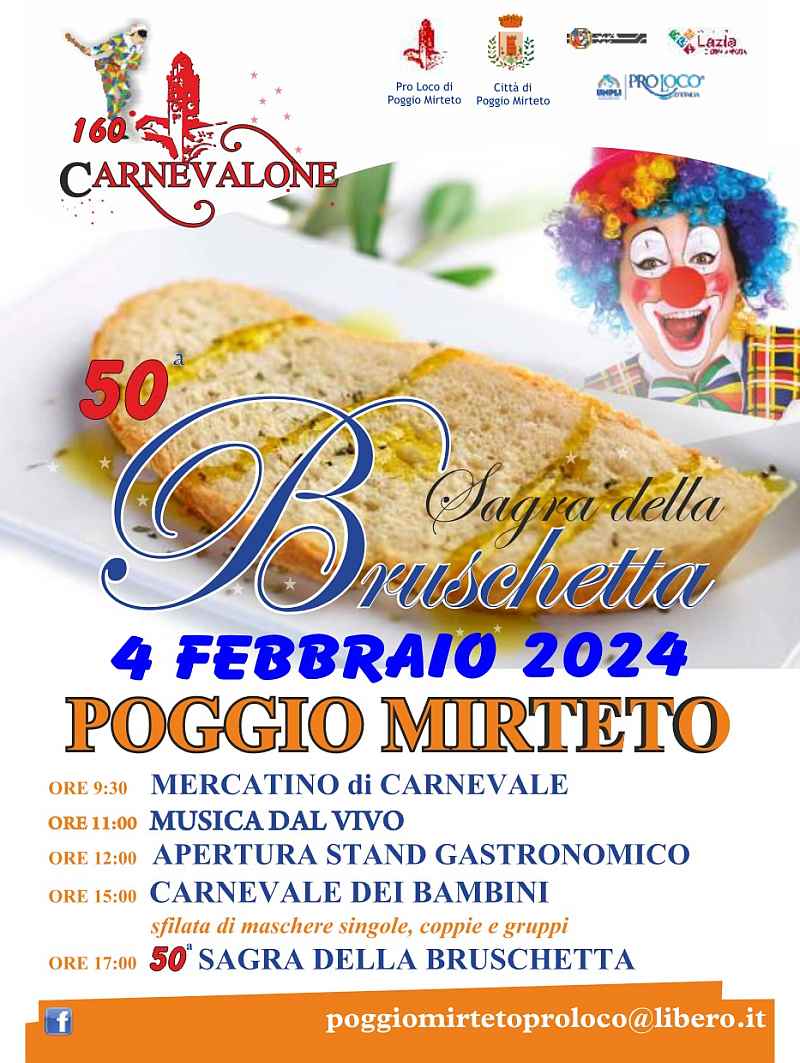 Poggio Mirteto (RI)
"Carnevale dei Bambini e Sagra della Bruschetta"
12 Febbraio 2023