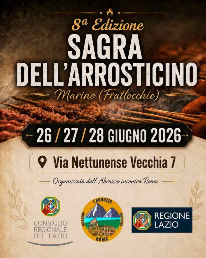Frattocchie (RM)
"Sagra dell'Arrosticino"
26-27-28 Giugno 2026