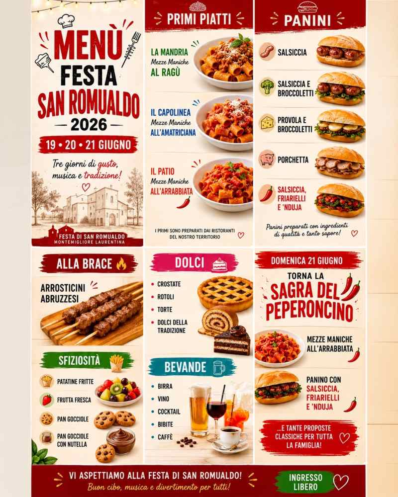 Montemigliore Laurentina (RM)
"Festa San Romualdo"
19-20-21 Giugno 2026