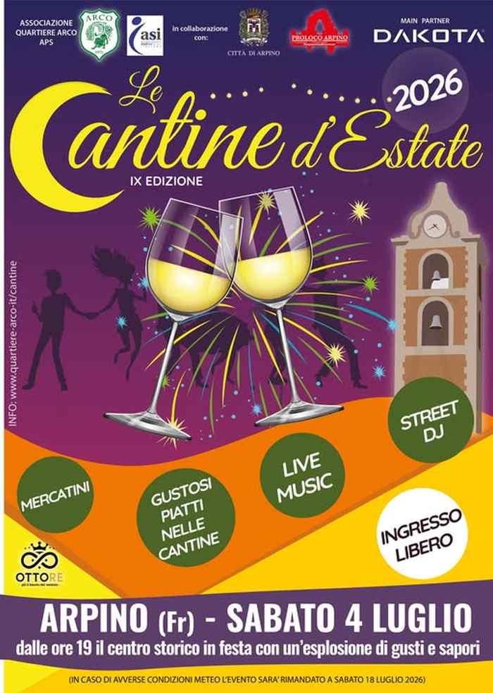 Arpino (FR)
"Le Cantine d'Estate"
4 Luglio 2026