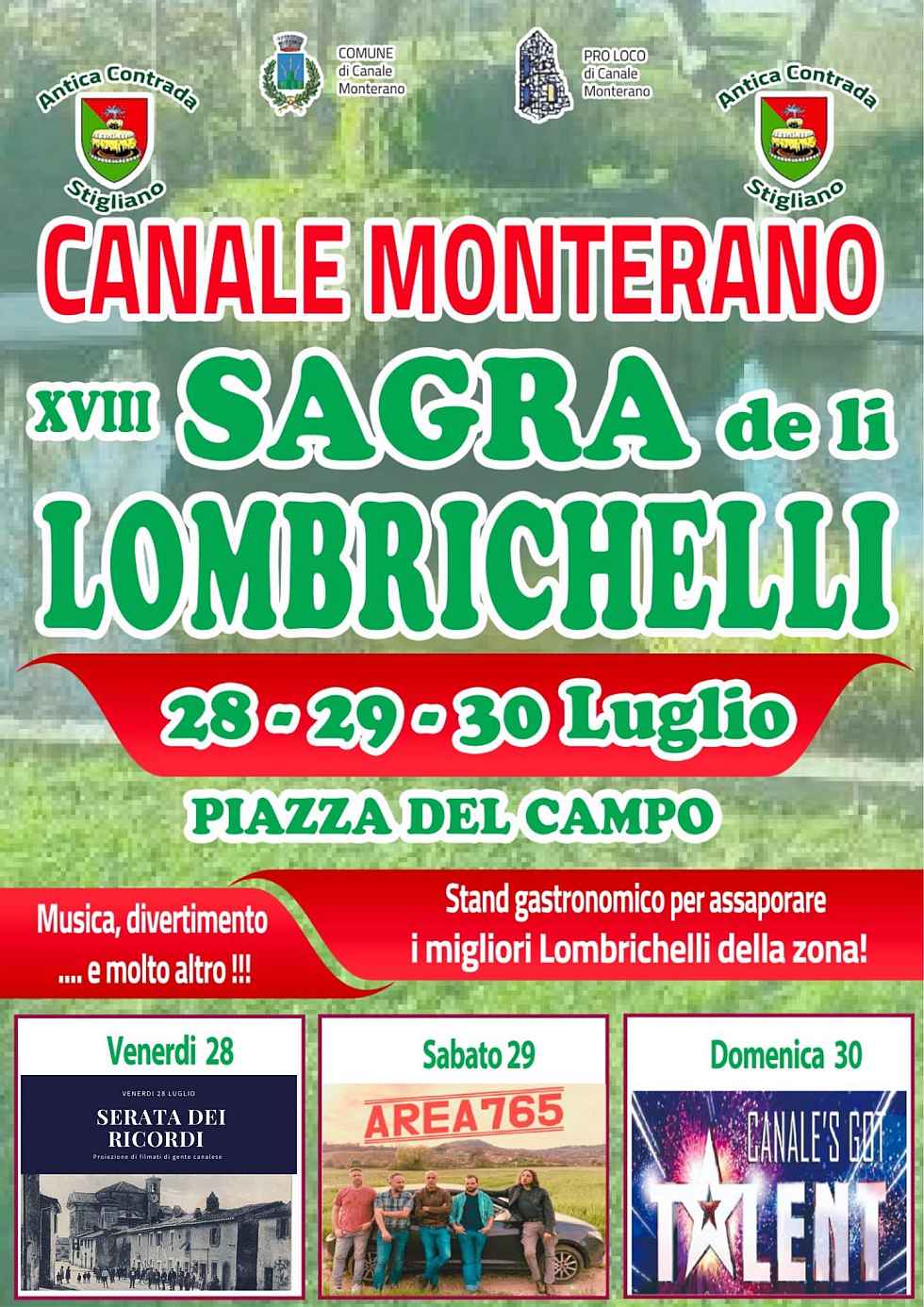 Canale Monterano (RM)
"Sagra del Lombrichello"
29-30-31 Luglio 2022 