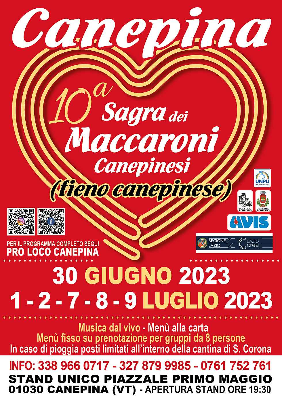 Canepina (VT)
"9^ Sagra dei Maccaroni Canepinesi"
1-2-3 Luglio 2022 