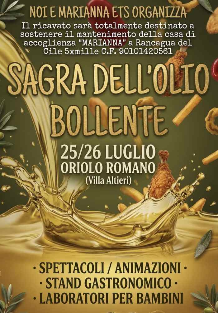 Locandina ufficiale della Sagra dell'Olio Bollente con programma delle date e dettagli enogastronomici