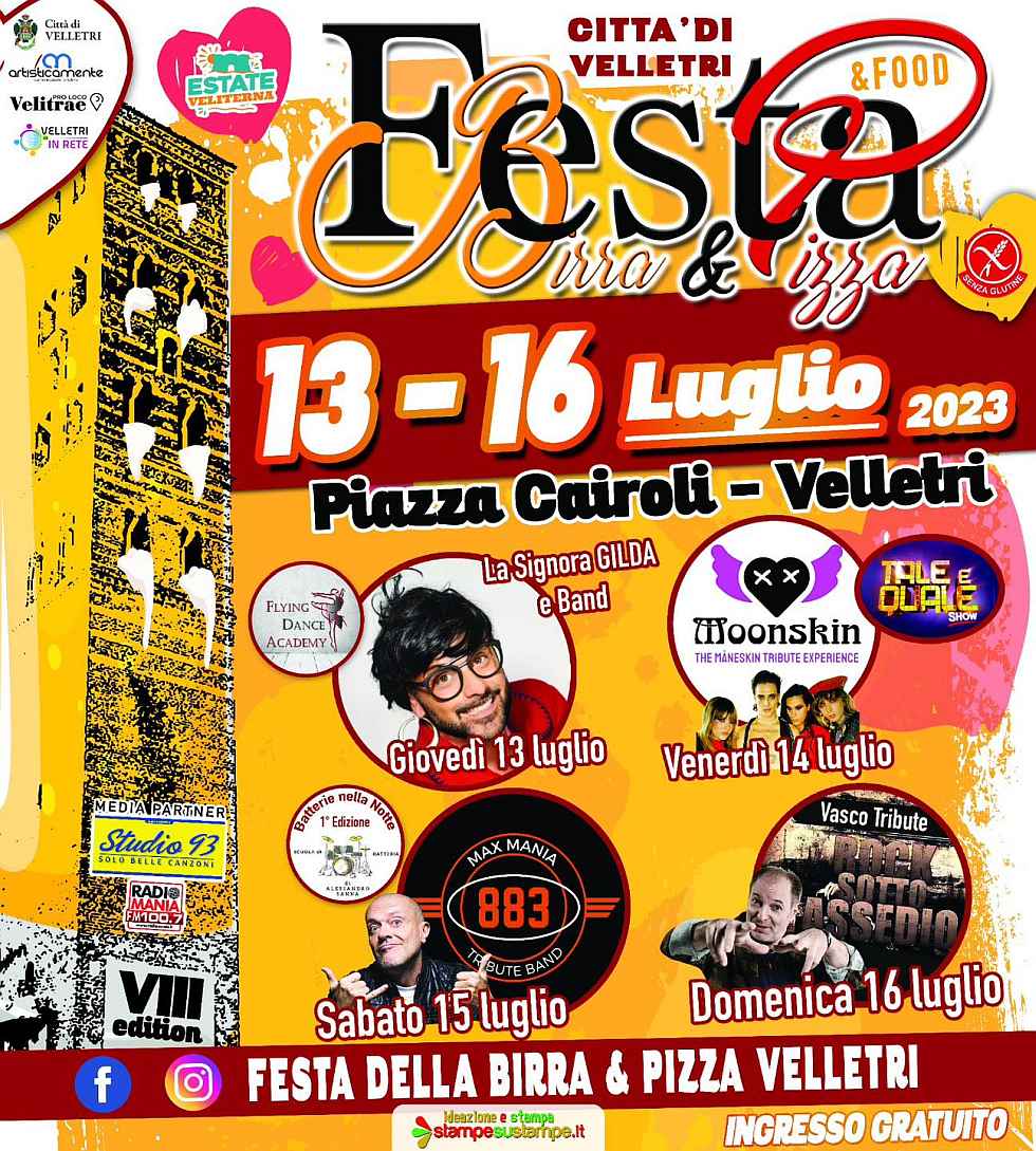 Velletri (RM)
"7^ Festa della Birra e della Pizza"
dal 14 al 17 Luglio 2022