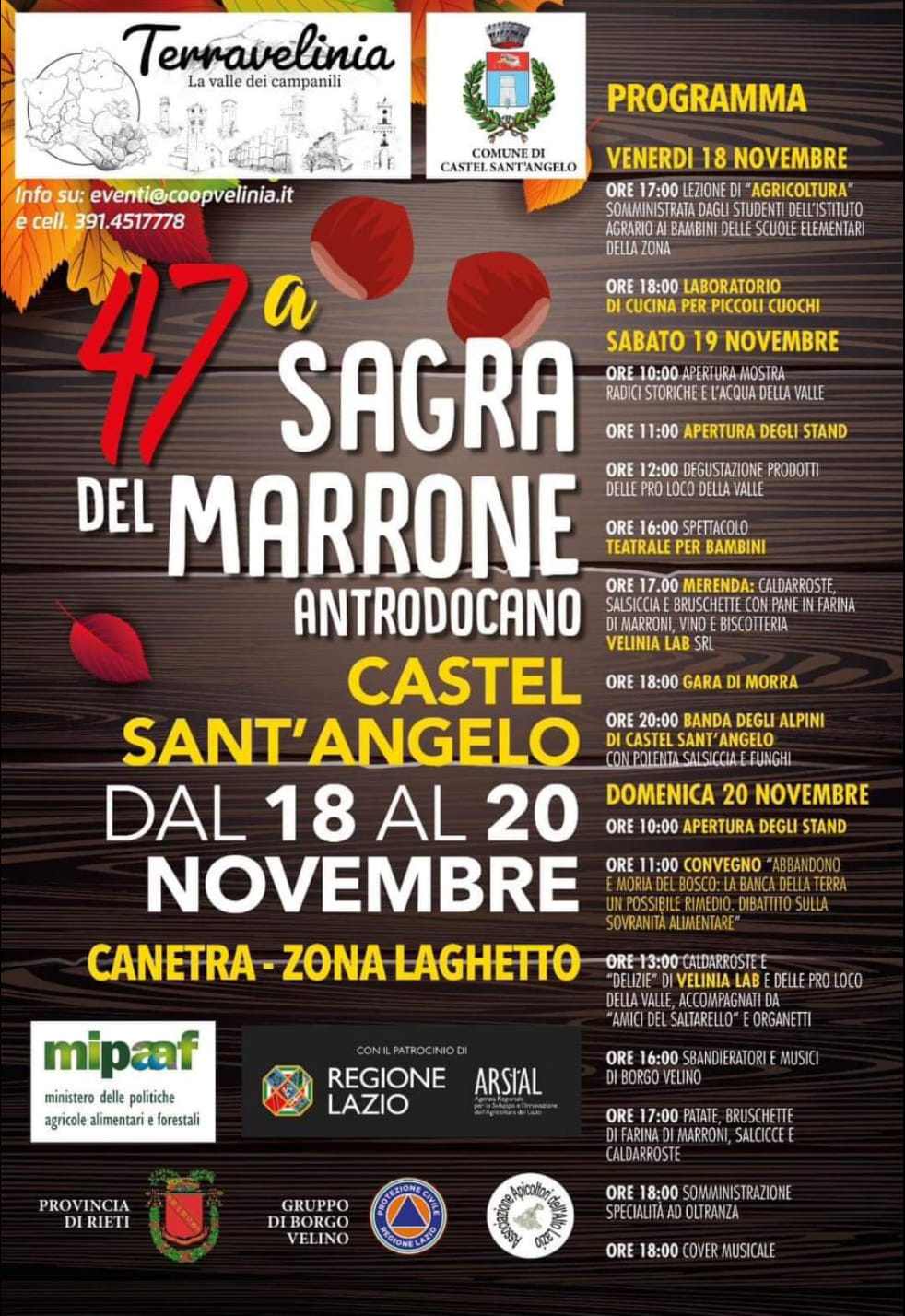 Antrodoco, Castel Sant'Angelo (RI)
"47^ Sagra del Marrone Antrodocano"
18-19-20 Novembre 2022 