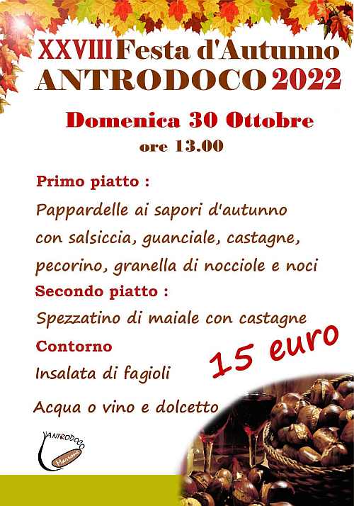 Antrodoco (RI)
"28^ Festa d'Autunno"
dal 29 Ottobre al 1° Novembre 2022 
