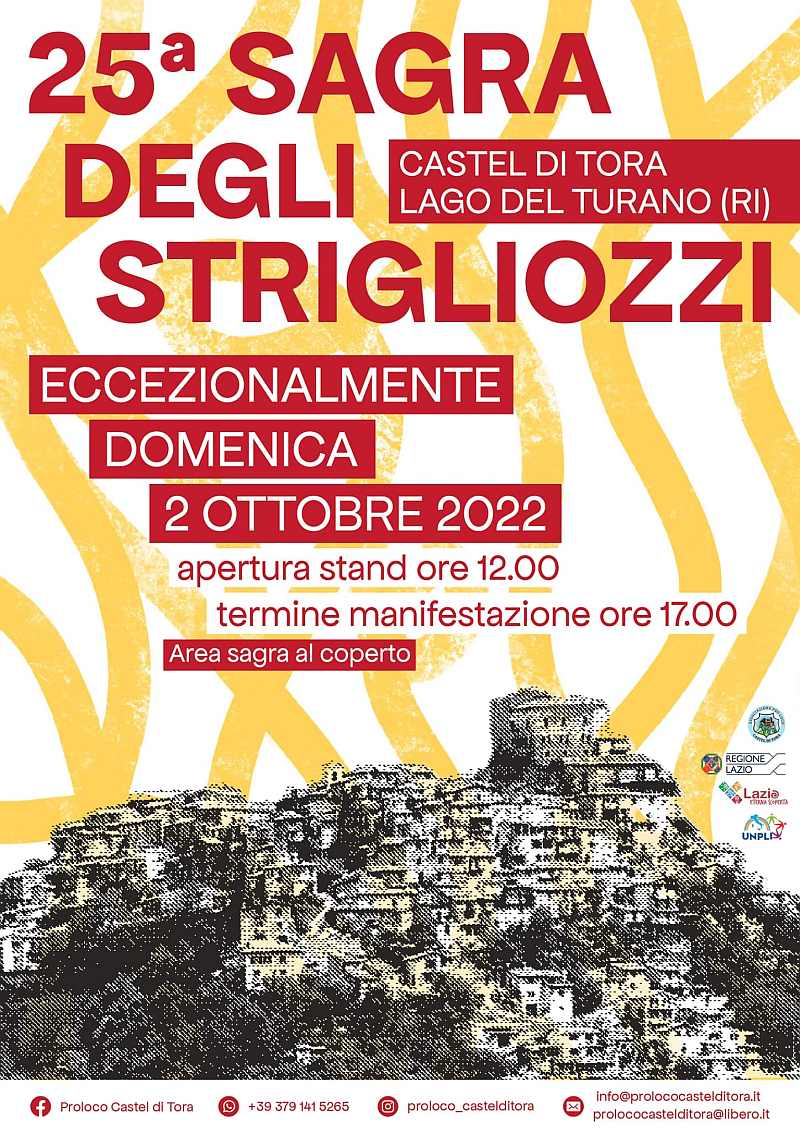 Castel di Tora (RI)
"25^ Sagra degli Strigliozzi"
1-2 Ottobre 2022 
