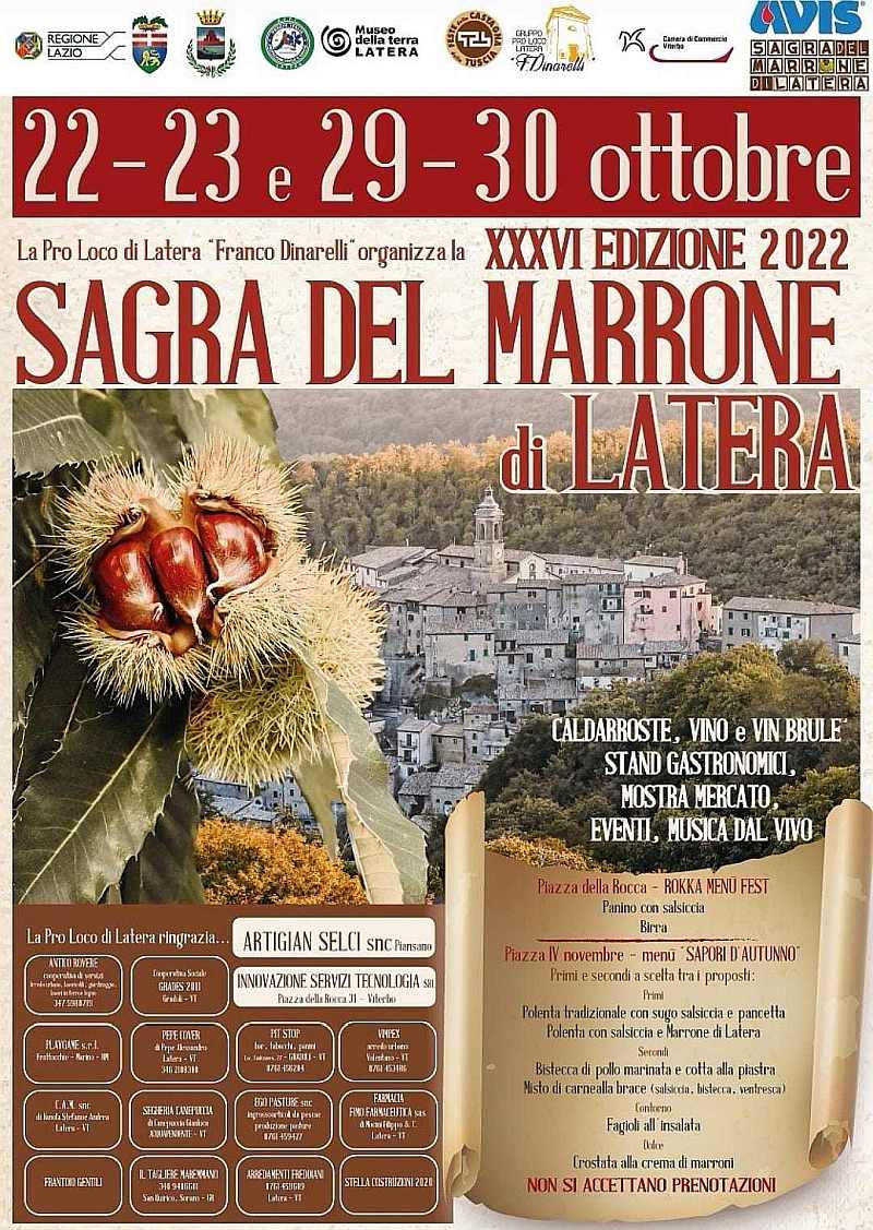 Latera (VT)
"36^ Sagra del Marrone"
22-23 e 29-30 Ottobre 2022