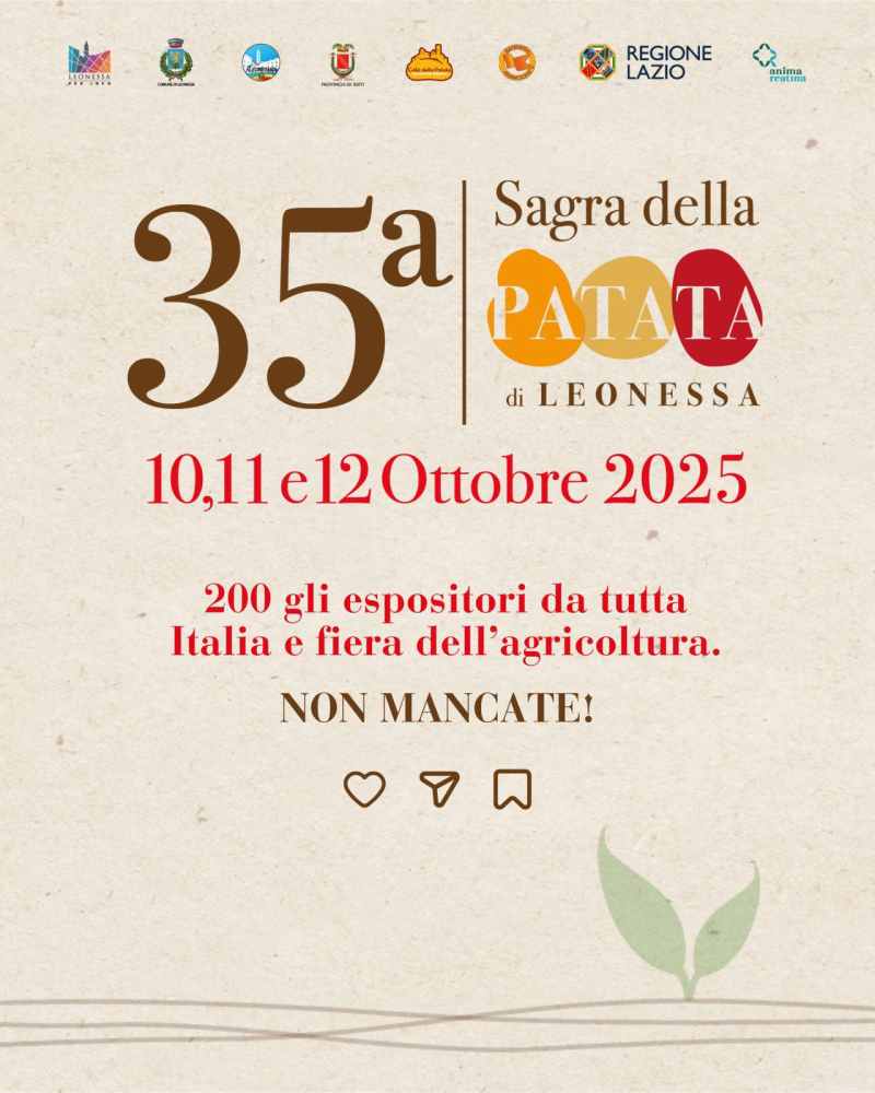 Leonessa (RI)
"Sagra della Patata Leonessana"
10-11-12 Ottobre 2025