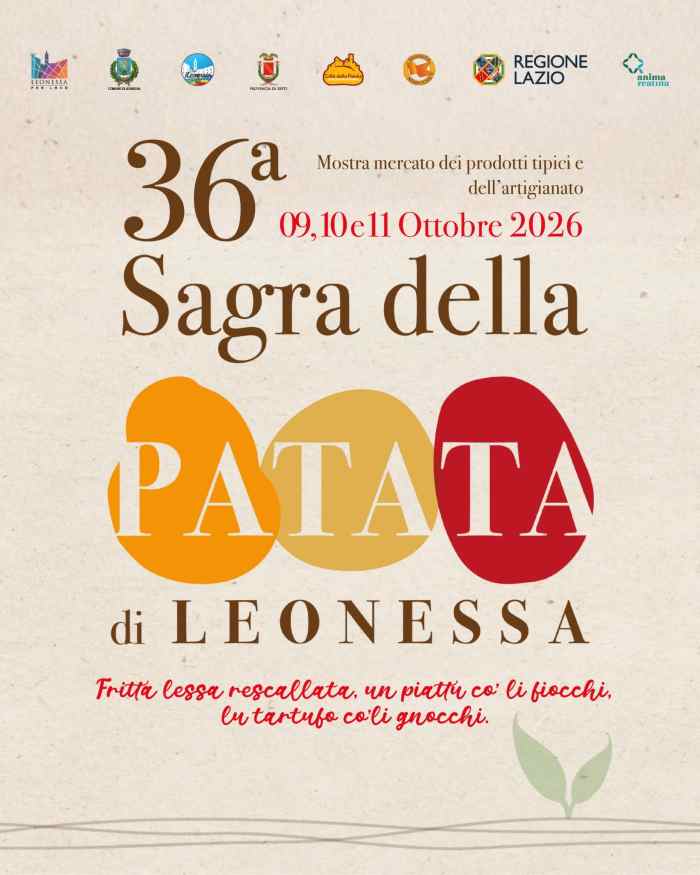 Locandina e manifesto ufficiale della 36ª Sagra della Patata a Leonessa (RI) - 09-10-11 Ottobre 2026