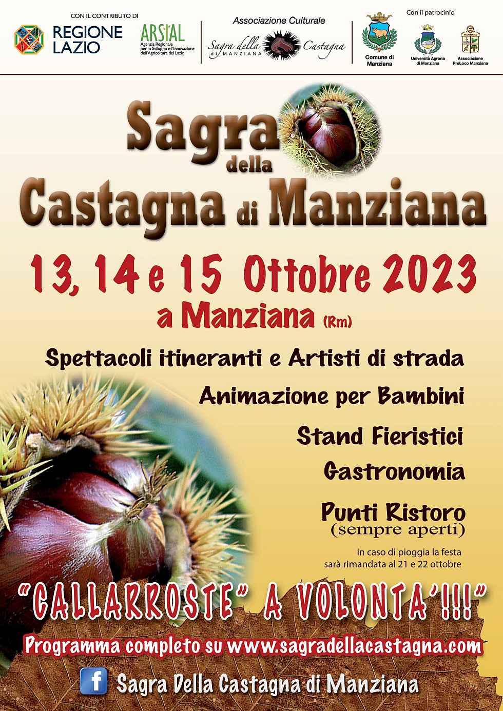 Manziana (RM)
"Sagra della Castagna"
14-15 Ottobre 2022 
