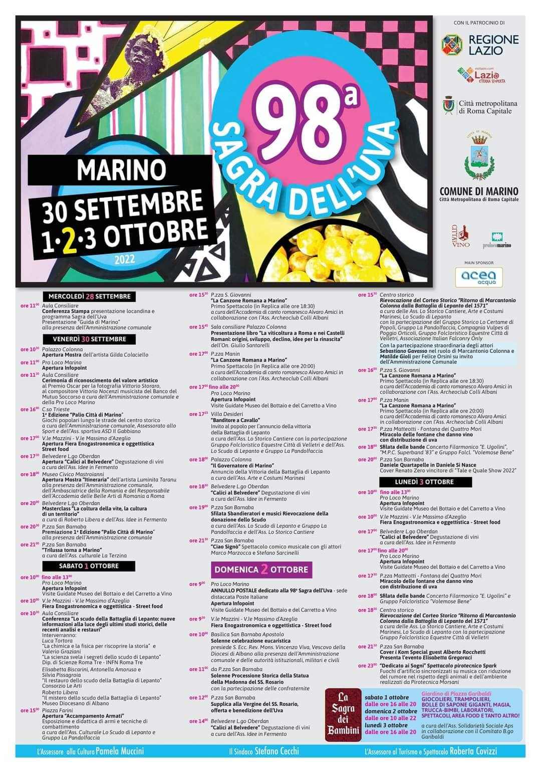 Marino (RM)
"98^ Sagra dell'Uva"
30 Settembre e 1-2-3 Ottobre 2022