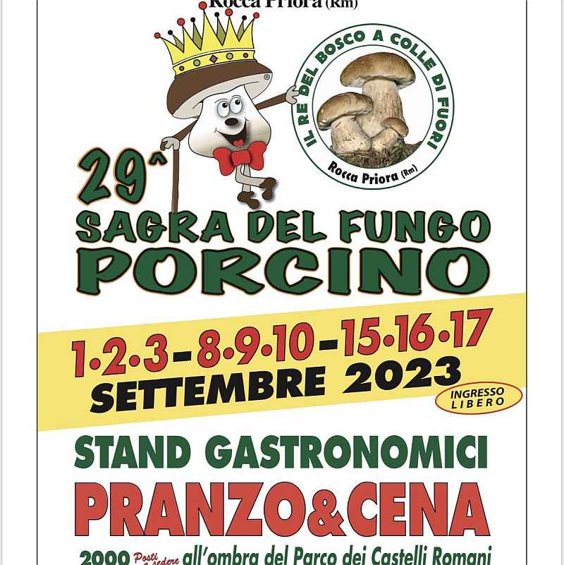Colle di Fuori (RM)
"28^ Sagra del Fungo Porcino"
2-3-4 • 9-10-11 • 16-17-18 Settembre 2022