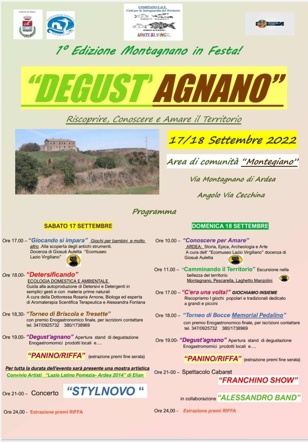 Montagnano, fraz. di Ardea (RM)
"Degust'Agnano"
17-18 Settembre 2022