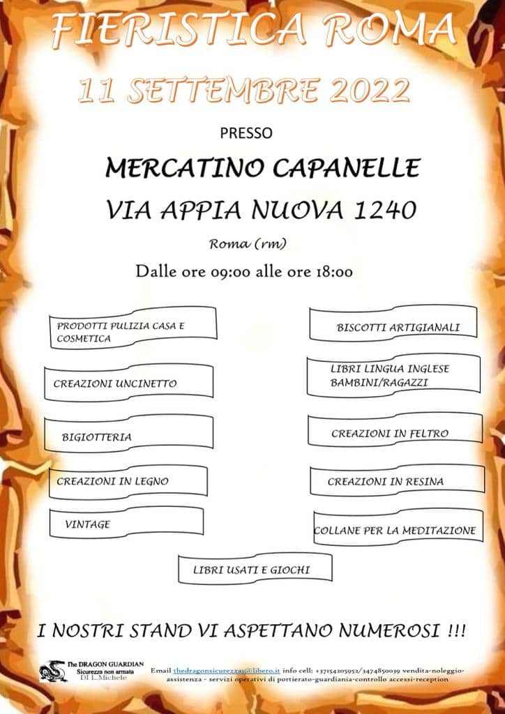 Roma
"Mercatino Capannelle"
11 Settembre 2022