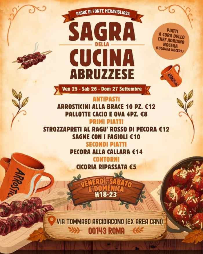 Locandina Sagra della Cucina Abruzzese a Roma Fonte Meravigliosa 18-19-20 Settembre 2026