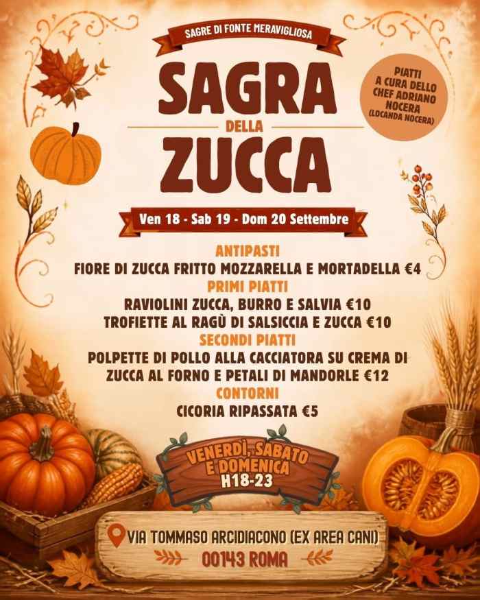 Locandina Sagra della Zucca a Roma Fonte Meravigliosa 18-19-20 Settembre 2026