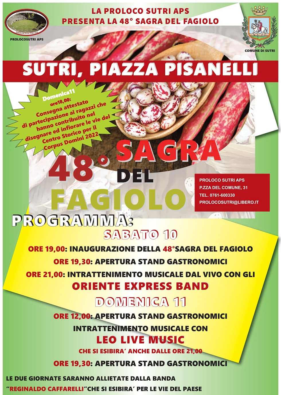 Sutri (VT) 
"48^ Sagra del Fagiolo"
10-11 Settembre 2022 