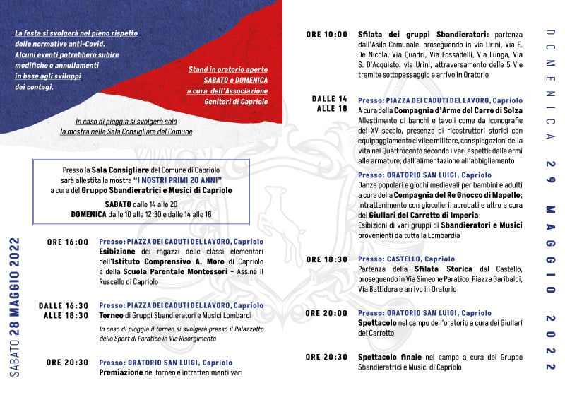 Capriolo (BS)
"20° Anniversario Fondazione Gruppo Sbandieratrici e Musici di Capriolo"
28-29 Maggio 2022