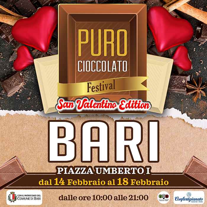 Bari (BA)
"Puro Cioccolato Festival - Speciale San Valentino"
dal 14 al 18 Febbraio 2024