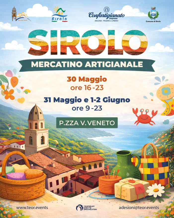 Sirolo (AN)
"Mercatino Artigianale"
dal 30 Maggio al 2 Giugno 2026