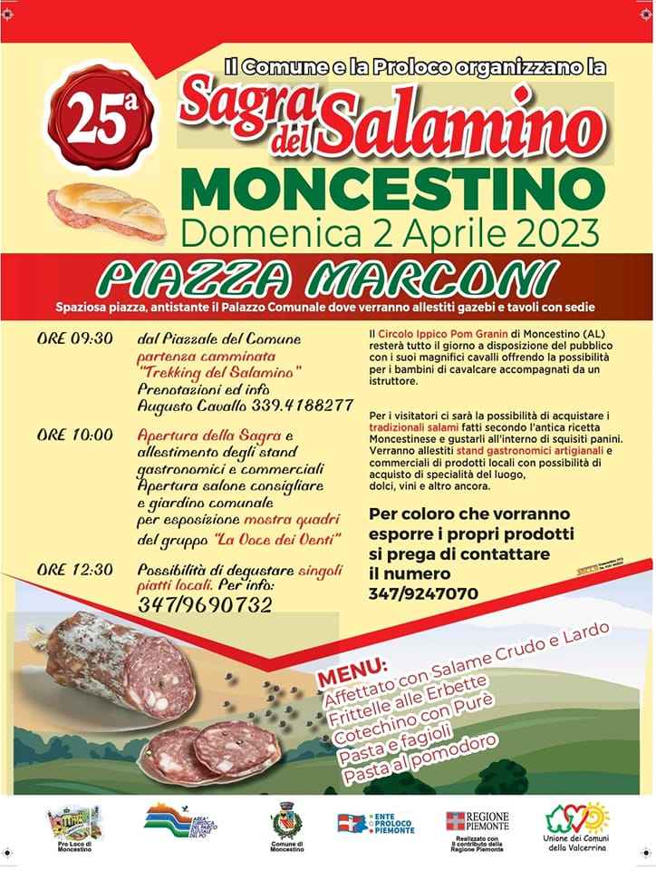 Moncestino (AL)
"Sagra del Salamino"
2 Aprile 2023 