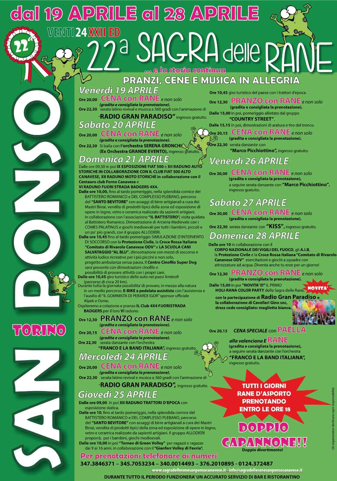 San Ponso (TO)
"20^ Sagra delle Rane"
dal 22 al 26 Aprile 2022