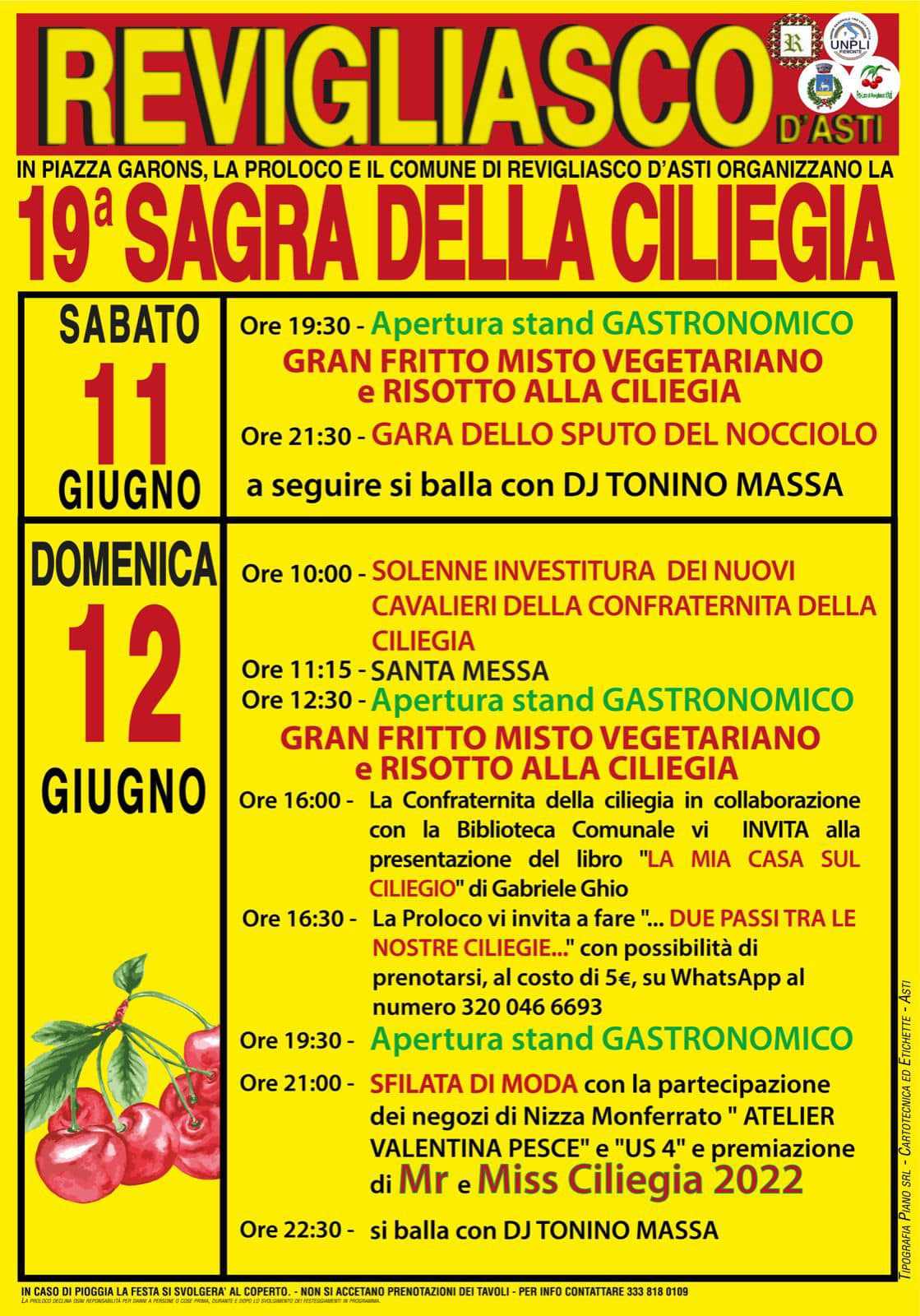 Revigliasco d'Asti (AT)
"19 Sagra della Ciliegia"
11-12 Giugno 2022