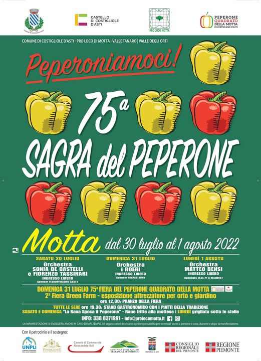 Costigliole d'Asti (AT)
"75^ Sagra del Peperone"
dal 30 Luglio al 1° Agosto 2022

