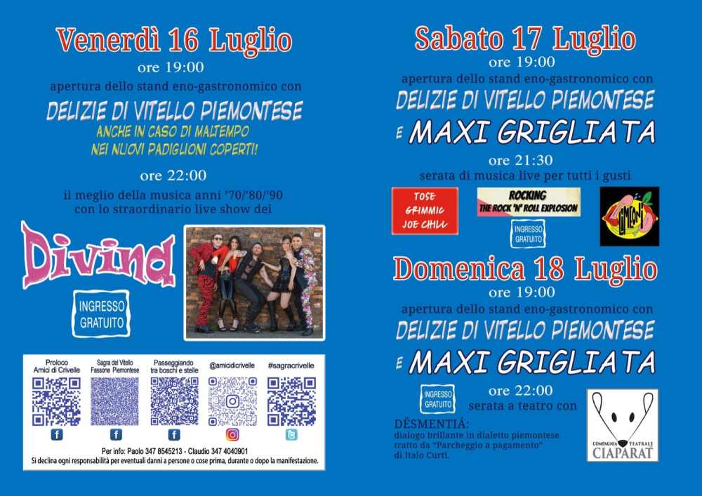 Crivelle di Buttigliera D'asti (AT)
"Sagra del Vitello Fassone Piemontese"
16-17-18 Luglio 2021