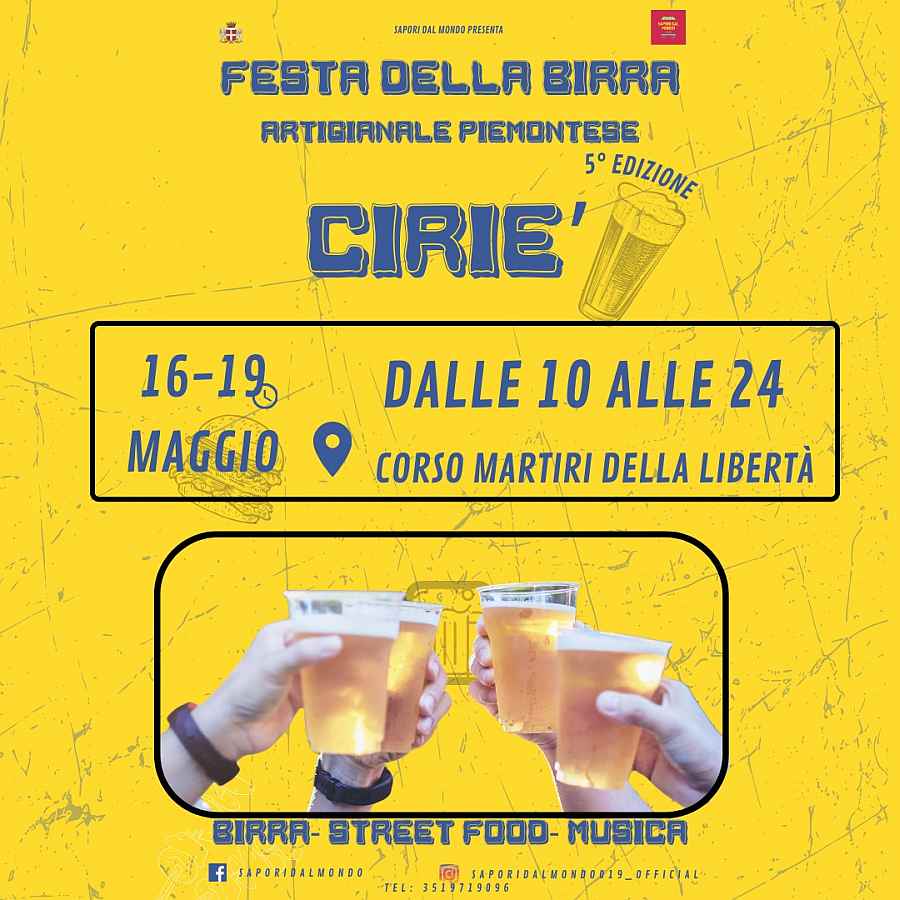 Ciriè (TO)
"3° Festival della birra artigianale piemontese - Mastri birrai on the Road"
dal 25 al 28 Maggio 2023 