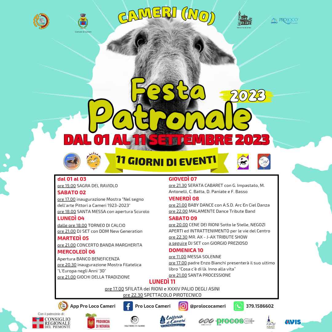 Cameri (NO)
"Festa Patronale"
dal 2 al 12 Settembre 2022