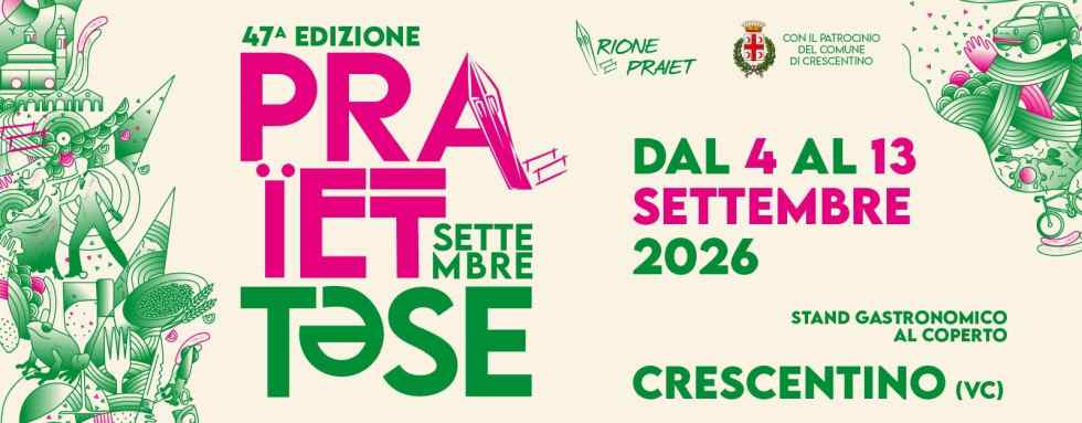 Locandina Settembre Praiettese a Crescentino (VC) 2026