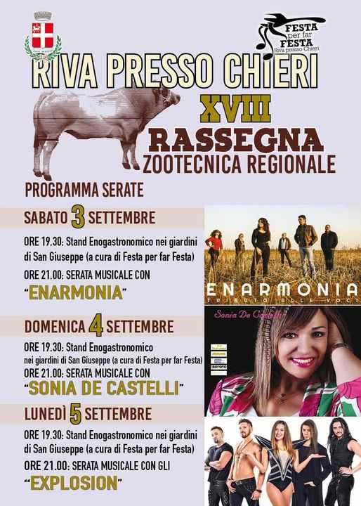 Riva presso Chieri (TO)
"XVIII^ Rassegna Zootecnica Regionale"
dal 31 Agosto al 5 Settembre 2022
