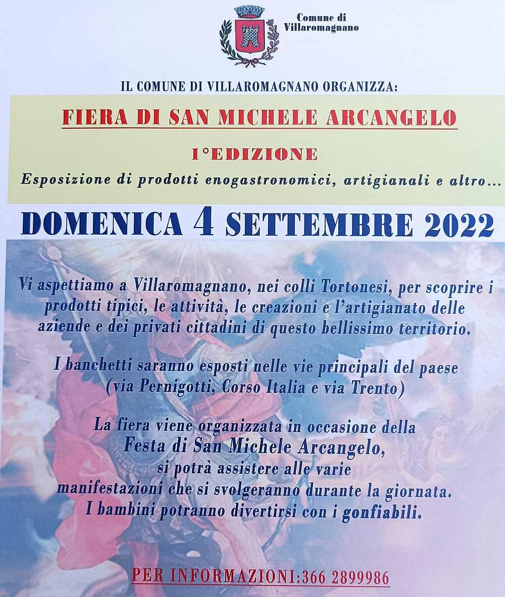 Villaromagnano (AL)
"Fiera di San Michele"
4 Settembre 2022
