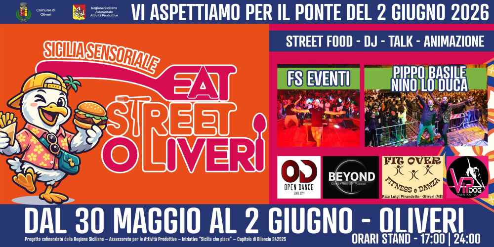 Oliveri (ME)
"Eat Street Oliveri - Sicilia Sensoriale"
dal 30 Maggio al 2 Giugno 2026