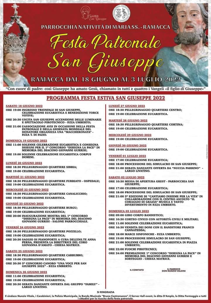 Ramacca (CT)
"Festa di San Giuseppe"
dal 18 Giugno al 3 Luglio 2022