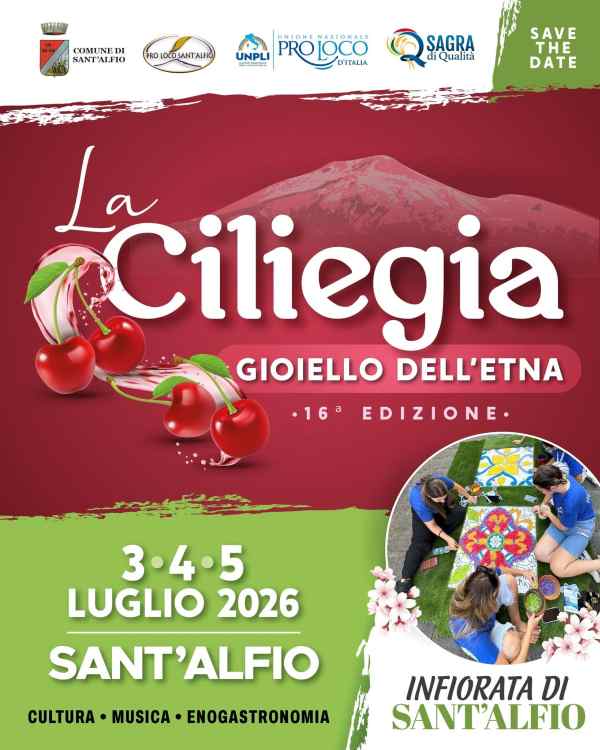Sant'Alfio (CT)
"Sagra della Ciliegia DOP dell'Etna e Infiorata"
3-4-5 Luglio 2026