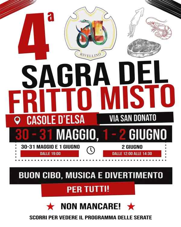 Casole d'Elsa (SI)
"Sagra del Fritto Misto"
30-31 Maggio 1-2 Giugno 2026 