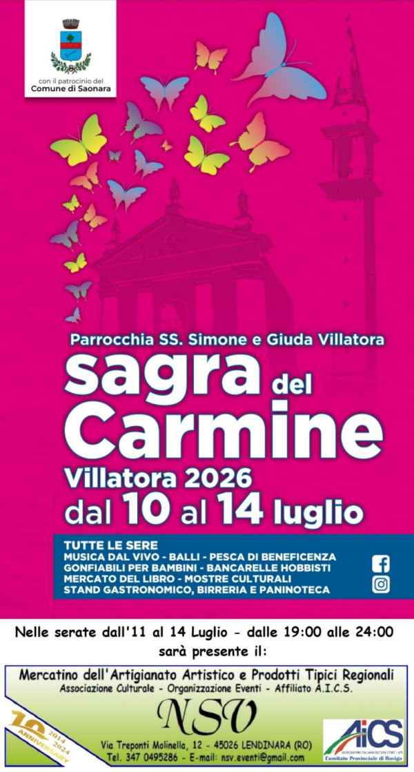 Villatora di Saonara (PD)
"Sagra del Carmine"
dal 10 al 14 Luglio 2026