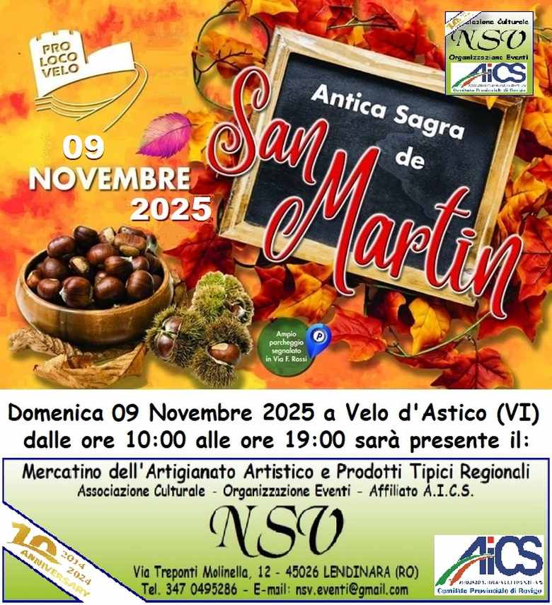 Velo d'Astico (VI)
"Antica Sagra de San Martin e Mercatino"
9 Novembre 2025